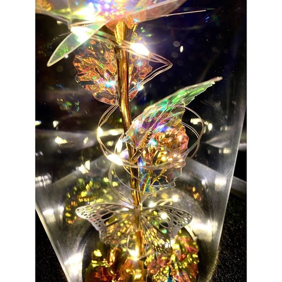 Eternal Rose In Dome With Fairy Lights Batteries Included Best Wishes Boxed Gift - Picture 2 of 11